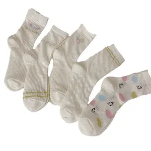 HY-3461 тонкие носки для детей на весну и лето новые сетчатые носки в горошек с мультяшным смайликом