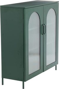 Armario de almacenamiento con <span class=keywords><strong>2</strong></span> puertas de vidrio arqueadas, gabinete de almacenamiento con <span class=keywords><strong>2</strong></span> estantes ajustables, color verde oscuro - Product Image 3