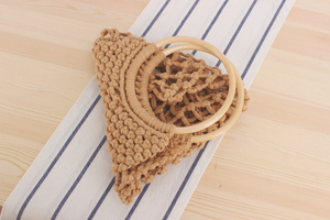 Bolso de playa de malla con estampado de algodón, bolso de compras informal, bolso tote de ganchillo con asa de madera - Product Image 5