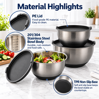Ensemble de saladiers en acier inoxydable 304 noir, conformes aux normes FDA et LFGB, personnalisables, 16 cm, 20 cm, 24 cm, pour cuisine et restaurant, bols de couleur personnalisée