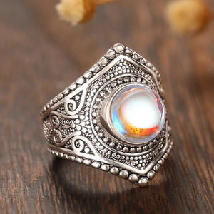 Anillo de cóctel vintage A139 de plata 925 con piedra lunar y engaste de bisel, geométrico, unisex, para uso diario, anillos finos - Product Image 5