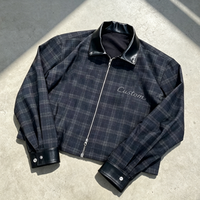 Veste à carreaux personnalisée de haute qualité, veste d'hiver en coton coupe-vent, col en PU, fermeture éclair, veste à carreaux courte pour homme