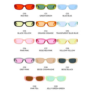 Gafas de Sol de moda Retro Vintage <span class=keywords><strong>90s</strong></span> UV400 para mujer, bisagra de plástico rectangular pequeña con marcos cuadrados transparentes azules y rojos - Product Image 3