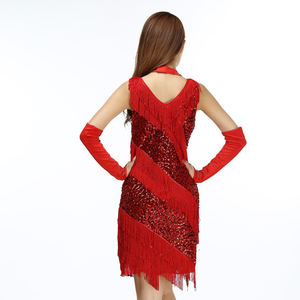 Vestido Latino Sexy con Flecos para Mujer, Vestido de Fiesta con Volantes, Vestido de Noche para Club Nocturno, Disfraces de Baile, Vestido de Lentejuelas con Cuello en V - Product Image 3