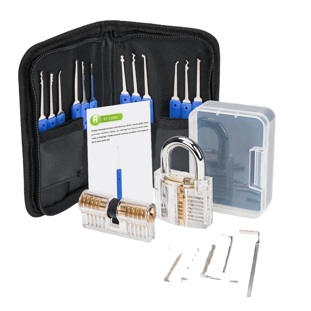 17 Stück Schloss Pick Set SUS304 Material Schlosser Lock Pick Werkzeuge Lock Picking Set mit 2 Vorhänge schloss