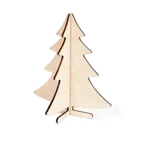 卸売レーザーカットアウト木製ミニクリスマスツリー自立型ナチュラルカラー