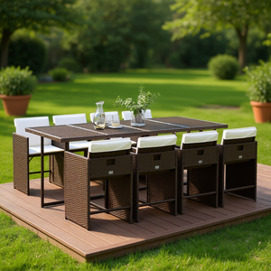 Set da Pranzo da Giardino in Rattan PE Marrone Pieghevole per 8 Persone, Arredamento da Esterno in Stile Contemporaneo - Product Image 2