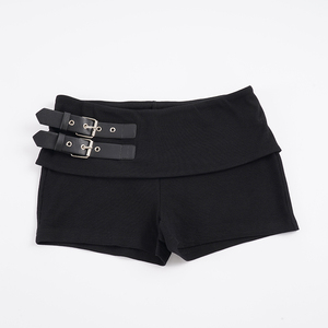 Shorts moulants côtelés noirs taille basse pour femme avec double boucle, style Y2K punk, mini-short 2026 - Product Image 6