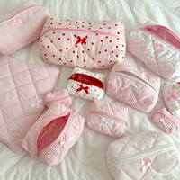 Trousse de Toilette en Coton Gaufré Tendance avec Fermeture Éclair, Capacité Moyenne, Portable pour Voyage, pour Femmes, pour Ranger les Cosmétiques Personnels