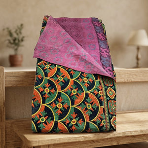 Vintage Boho Kantha <b>Quilt</b> Handmade Cotton Reversible Bedspread Floral Embroidery 30 Count 100TC Washable Home Bedding <b>Throw</b> - Product Image 3