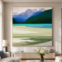 Peinture à l'huile semi-abstraite lac glacial, pics enneigés, eau turquoise, champ de couleur, montagne minimaliste, art mural sur toile