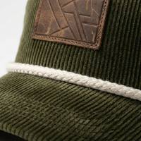 Casquette de baseball en velours côtelé vert olive pour homme, de qualité supérieure, avec patch en cuir gaufré personnalisé, 5 panneaux, style vintage, structurée, pour l'extérieur