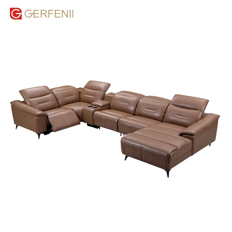 wholesale chaise lounge sofa bed modern U shape leather big corner sofa with storage box inside the console