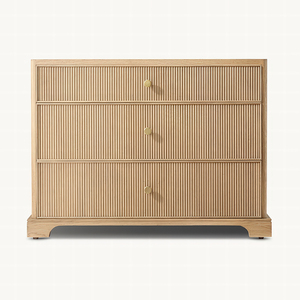 RH GENEVIEVE <strong>OAK</strong> REEDED NIGHTSTAND Light Wood <strong>Bedside</strong> <strong>Table</strong> Gold Handles Reeded Detailing Modern Apartment Bedroom Drawer - Product Image 3