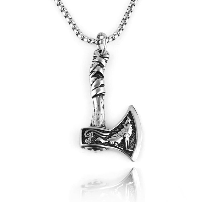 Stainless Steel Jewelry Viking Ax Celtic Tomahawk Men's Necklace European And American Personality Titanium Steel Pendant 