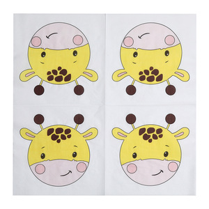 Cute Animal Cartoon Giraffe Square Paper Napkins 330mm Printed For Themed Party Disposable Serviettes - Product Image 2