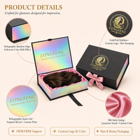Kotak Hadiah Wig Holografik Rose Gold Kustom, Kotak Warna Dua Bagian dengan Pita Merah Muda, Lapisan Satin Hitam Matte Magnetik untuk Rambut