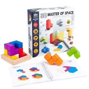 XM010 Blok Bangunan Kreatif Master Luar Angkasa 3D Mainan Permainan Puzzle Kayu Blok Bangunan Berwarna Tujuh Bentuk