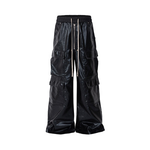 Pantaloni Casual a gamba larga da <span class=keywords><strong>uomo</strong></span> alla moda pantaloni in <span class=keywords><strong>pelle</strong></span> sintetica con chiusura a cerniera a vita media ampia taglia normale XL - Product Image 1