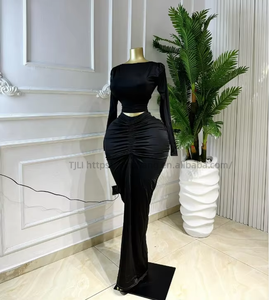 Ensemble 2 pièces froncé pour femme : haut court à manches longues et jupe longue taille haute pour soirées et événements – Tendance Mode - Product Image 4
