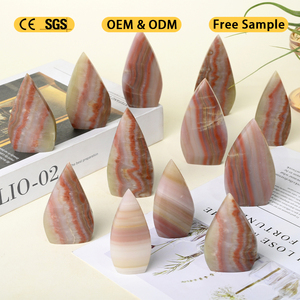 Vente en gros de cristaux de guérison polis, jade naturel rayé en forme de goutte de larme, flamme de feu pour la décoration - Product Image 3
