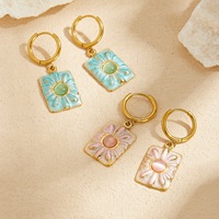 RINHOO Boucles d'oreilles pendantes en acier inoxydable plaqué or 18 carats avec émail INS, motif cœur, fleur, poisson, pour femme, tendance