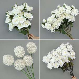 Fleurs d'hortensia artificielles blanches floquées - Décoration pour mariages et photographie en extérieur, arrangements floraux en soie et accents paysagers - Product Image 1