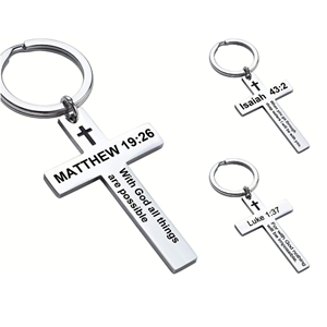 Jésus croix en acier inoxydable verset métal porte-clés prière chrétienne baptême cadeaux religieux porte-clés Mini Bible porte-clés - Product Image 2