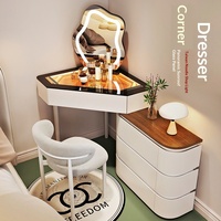 Nouvelle table de maquillage d'angle éclairée en bois massif, style minimaliste moderne, avec tiroirs intégrés, forme triangulaire, pour chambre, hôtel, salon 2024