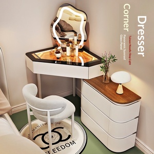 Nouvelle table de toilette d'angle minimaliste moderne en bois massif 2024, forme triangulaire, tiroirs intégrés, pour <span class=keywords><strong>petit</strong></span> appartement, hôtel, salon - Product Image 4
