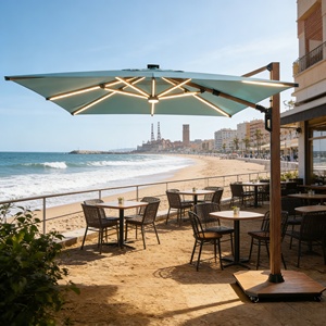 <span class=keywords><strong>Grand</strong></span> <span class=keywords><strong>parasol</strong></span> de jardin en aluminium à bras déporté, avec système de poussée interne, revêtement poudré et éclairage LED solaire - Product Image 1