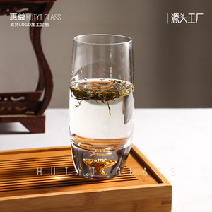 Tasse à thé en verre cristal Huiyi avec feuille d'or, verre à thé vert clair péridot pour le bureau, la maison, la salle de thé, cadeau d'affaires - Product Image 2