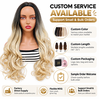 Perruque synthétique longue ondulée Ombré blond racine noire, raie au milieu, en fibre résistante à la chaleur, aspect naturel pour femmes, fournisseur en gros