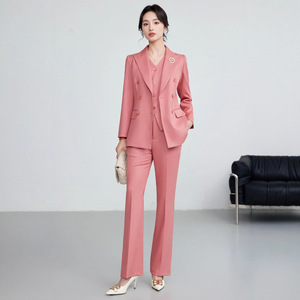 Women's Double Breasted Striped Suit Set Polyester Slim Fit Office Lady Spring Autumn Anti-Wrinkle Full Sleeve - Product Image 2