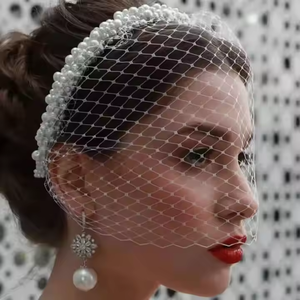 Voile de mariée en tulle <span class=keywords><strong>avec</strong></span> perles, voile cage à oiseaux <span class=keywords><strong>avec</strong></span> bandeau, couvre-visage, coiffe de mariée, accessoires de <span class=keywords><strong>mariage</strong></span> - Product Image 1