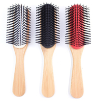 Cepillo D4 de 9 filas con logotipo personalizado, cepillo con cojín de madera, cerdas extraíbles para alisar el cabello rizado, cepillo para desenredar el cabello para hombres