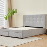 Cadre de lit capitonné personnalisable, cadre de lit XL avec tiroir de rangement, tissu en lin de qualité supérieure et lattes en contreplaqué robustes, MOQ 50
