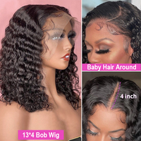 Perruque Bob Lace Frontale Ondulée Profonde en Cheveux Humains Bruts Brésiliens, Dentelle Transparente, Vente en Gros pour Femmes