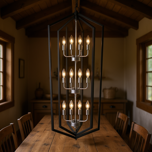 Lámpara de Techo Estilo Rústico Vintage, Colgante de Hierro Negro Mate con 12 Luces, Altura Ajustable, para Cocina o Comedor - Product Image 2