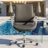 Chaise de bureau de direction ergonomique de luxe moderne en cuir véritable à dossier haut, avec cadre en aluminium et siège pivotant