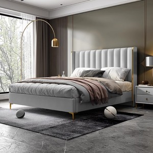 <span class=keywords><strong>Lit</strong></span> King Size Moderne en Bois de Luxe Léger avec Revêtement en Cuir Véritable, Confortable et Personnalisable – Offre Spéciale Usine - Product Image 1