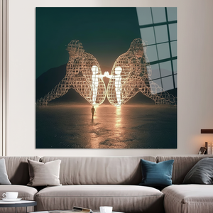 Modern Tempered Glass <b>Wall</b> Art: Burning Man Couple Printed <b>Canvas</b>,TEMPERED GLASS ART - Product Image 2