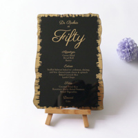 Papel de aluminio acrílico negro con forma personalizada, estampado, boda, hotel, menú, 50 cumpleaños, 80 cumpleaños, celebración, tarjetas de menú