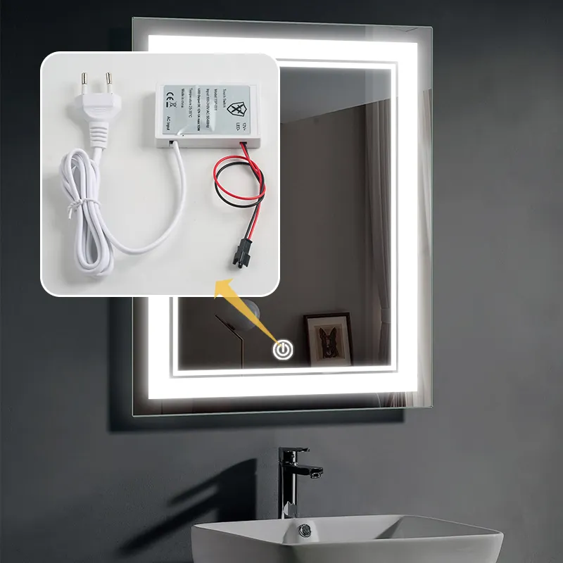 Shine chip White TSP-001 Großhandel 220V Single Button Mirror Touch Sensor Schalter mit LED-Netzteil für Badezimmers piegel