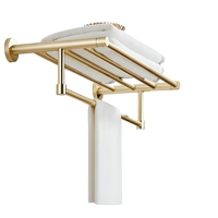 Porte-serviettes mural moderne en laiton massif brossé doré, étagère à serviettes double couche, accessoires de salle de bain de luxe, organisateur