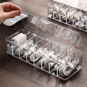 New Portable Data Line Storage Organizer Clear PS Plastic Rectangle Data Cable Storage Box With Lid