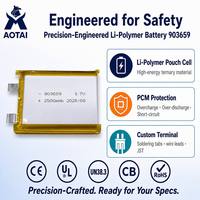 Batería de Polímero de Litio LiPo Recargable Personalizada al por Mayor, Celda 903659 3.7V 2500mAh para Huellas Dactilares, ETC, Camping, OEM