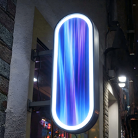 Boîte lumineuse publicitaire ronde en verre trempé en alliage d'aluminium, réglage manuel de la luminosité, résistante à l'eau, résistante aux intempéries, murale