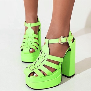 Sandalias de tacón cuadrado con correa trenzada y hebilla, zapatos de moda de verano para mujer, con tacón de bloque, plataforma, estilo gladiador, talla 48 - Product Image 2