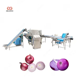 Otomatik ticaret 400kg zincir tipi sarımsak soğan soyma kesme kök makine soğan kafası ve kök kesme makinası